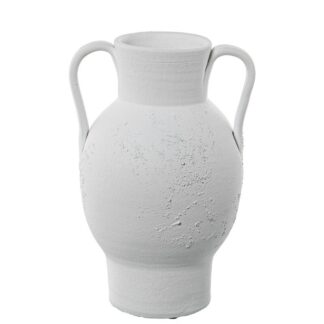 Jarrón Cerámica C/asas 30cm Blanco Arena Rústica Ø19x30cm, Boca:ø9cm