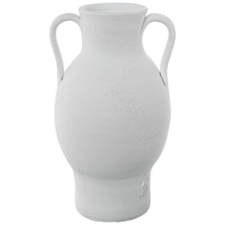 Jarrón Cerámica C/asas 40cm Blanco Arena Rustica Ø23x40cm, Boca:ø11cm