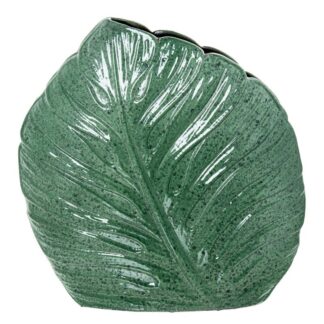 Jarrón Ceramica Plano 38cm Hojas Verde Jaspeado 37x11x38cm