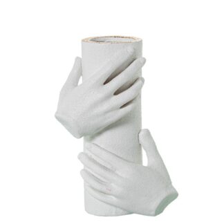 Jarrón Cilindro C/manos 27cm Cerámica Blanco Arena/dorado 17x12x27,5cm