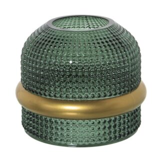 Jarrón Cristal Verde Aro Dorado Ø17x15cm, Boca:ø7,5cm
