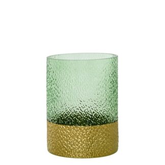 Jarrón Cristal Verde Base Dorada Ø15x20cm