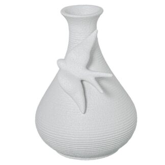 Jarron Golondrina Ceramica Blanco Acabado Arena 21x30cm