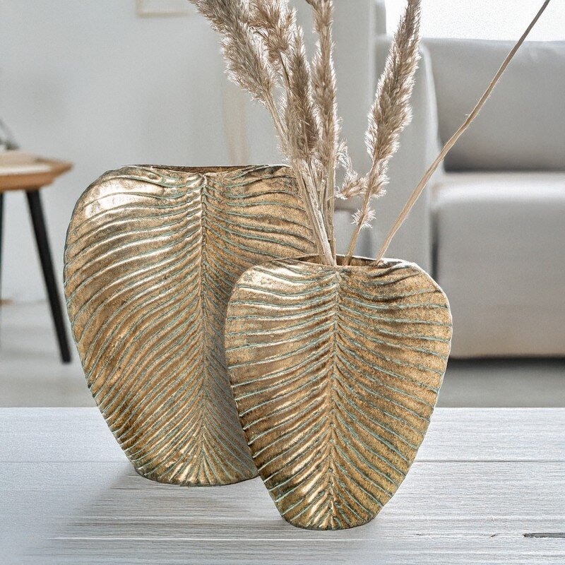 Jarrón Metal Dorado 26,5x7x33cm - Image 2