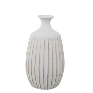 Jarrón Surcos Cerámica 39cm Blanco Mate/dorado Ø21x39cm