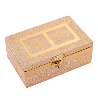 Joyero Metal Blanco/oro Árbol De La Vida 15x10x6cm