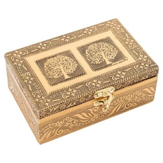 Joyero Metal Dorado Árbol De La Vida 15x10x6cm