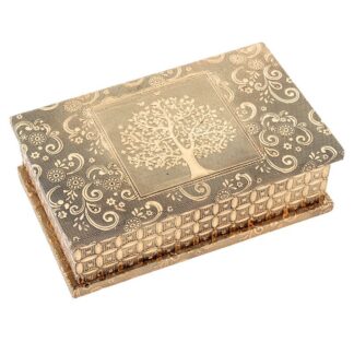 Joyero Metal Dorado Árbol De La Vida 20x13x6,5cm