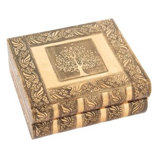 Joyero Metal Dorado C/espejo Árbol De La Vida 23x19x9cm