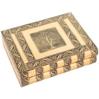 Joyero Metal Dorado C/espejo Árbol De La Vida 27x21x7cm