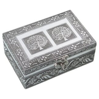 Joyero Metal Plateado Árbol De La Vida 15x10x6cm