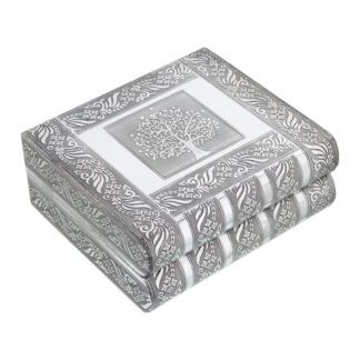 Joyero Metal Plateado C/espejo Árbol De La Vida 23x19x9cm