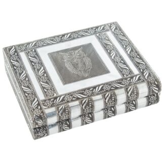 Joyero Metal Plateado C/espejo Deco. Búho 27x21x7cm