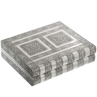 Joyero Metal Plateado C/espejo Deco. Flor 27x21x7cm