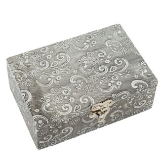Joyero Metal Plateado Deco. Arabescos 15x10x6cm