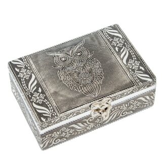 Joyero Metal Plateado Deco. Búho 15x10x6cm
