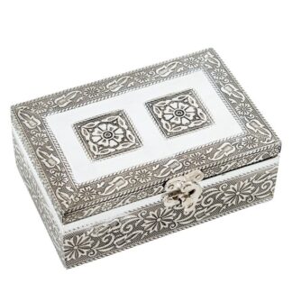 Joyero Metal Plateado Deco. Flor 15x10x6cm