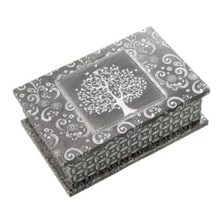 Joyero Metal Plateado Libro Deco. Árbol De La Vida 20x13x6,5cm