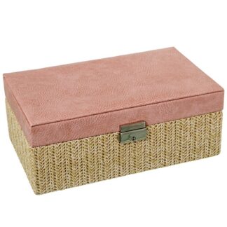 Joyero Polipiel/ratan C/espejo Rosa C/cierre 25x15x9.5cm