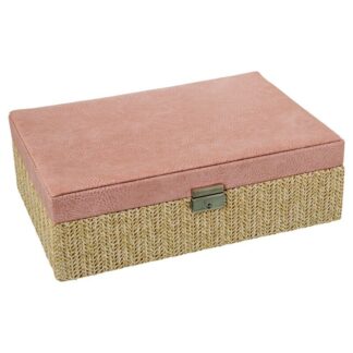 Joyero Polipiel/ratan C/espejo Rosa C/cierre 30x20x9.5cm