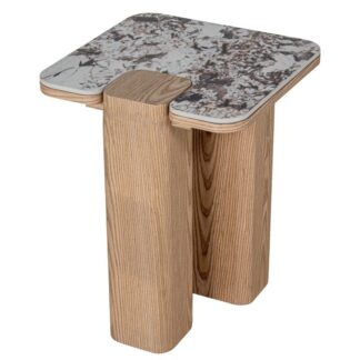 Mesa Auxiliar Cerámica C/patas Madera Dm +91242 40x40x51cm Requiere Montaje