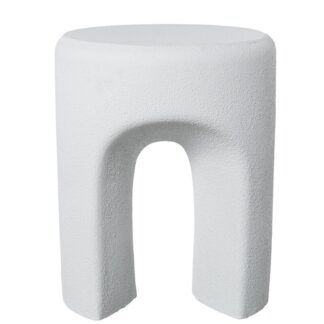 Mesa Auxiliar Fibra De Vidrio Blanco Acabado Cemento 35x35x43cm