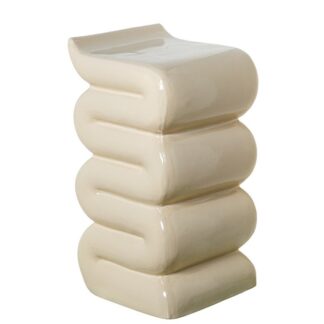 Mesa Auxiliar Fibra De Vidrio Crema Brillo 30x30x56cm