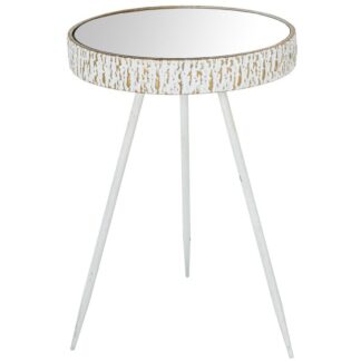 Mesa Auxiliar Metal Blanco/oro C/superficie Espejo Ø40x59cm