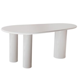 Mesa Comedor Ovalada Madera Dm C/cemento Lacado Crema +92341 230x120x76cm