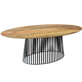 Mesa Comedor Ovalada Madera Mango Nat. Pie Metal Negro+92319 200x100x75cm Grosor Tabl:28mm