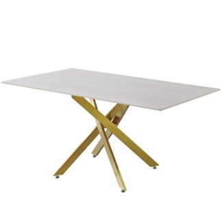 Mesa Comedor Patas Metal Oro Mate Sobre Cristal +68559 150x90x76cm Imitación Mármol