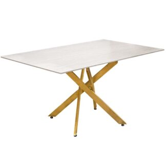 Mesa Comedor Patas Metal Oro Mate Sobre Cristal +68559 150x90x76cm Imitación Mármol
