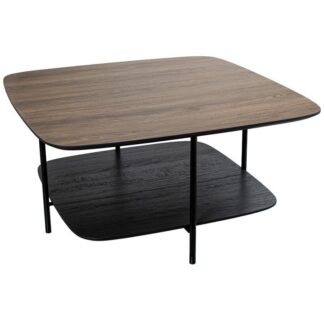 Mesa De Centro Acabado Madera Patas Metal Negro 75x75x38cm