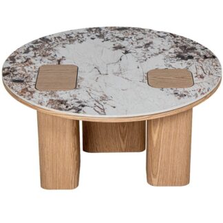 Mesa De Centro Cerámica C/patas Madera Dm +91240 +91241 Ø80x41cm Require Montaje