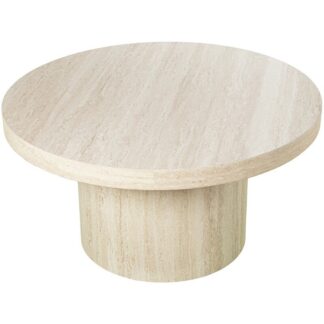 Mesa De Centro Madera Dm+papel Travertino Color Natural Ø80x42cm