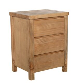 Mesa De Noche Madera Natural 3 Cajones Pino De Nueva Zelanda 50x40x66cm