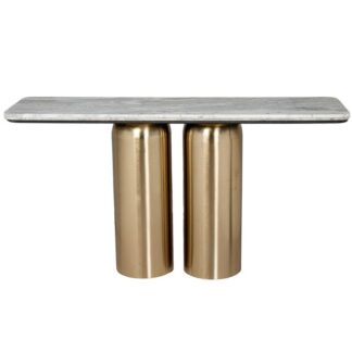 Mesa Entrada Base Niquel Dorado Sobre Marmol +85193 140x40x76 Cm.
