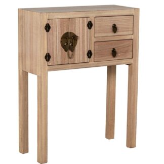 Mesa Entrada C/2 Cajones Y 2 Puertas Madera Natural 63x26x82cm Dm+paulownia