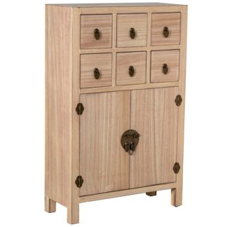 Mesa Entrada C/6 Cajones Y 2 Puertas Madera Natural 63x26x100cm Dm+paulownia