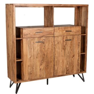 Mesa Entrada Madera Acacia C/2cajones+2puertas Patas Hierro 150x145x40 Cm.