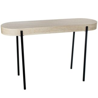 Mesa Entrada Madera Dm+papel Travertino C/patas Metal Negro 120x38x75cm Color Natural