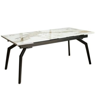 Mesa Extensible Cerámica Efecto Mármol Patas Metal Negro (180-240)x90x76cm