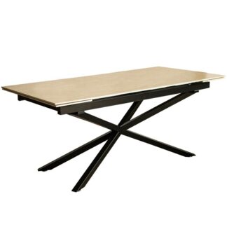 Mesa Extensible Cerámica Efecto Travertino Patas Metal Negro (180-240)x90x76 Cm