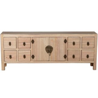 Mesa Tv C/8 Cajones Y 2 Puertas Madera Natural 130x24x50cm Dm+paulownia