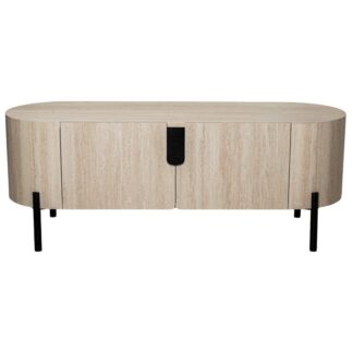 Mesa Tv Madera Dm+papel Travertino C/patas Metal Negro 120x40x45cm Color Natural