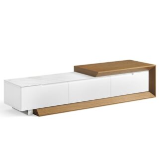 Mesa Tv Madera Roble/blanco C/superficie Ceramica +3 Cajones (166-226)x45x36cm, Extensible