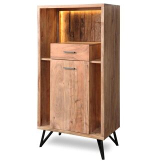 Mueble Entrada Madera Acacia C/cajón Y Puerta, C/luz Led 72x40x150cm, Patas De Hierro
