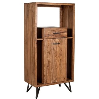 Mueble Entrada Madera Acacia C/cajon Y Puerta, Patas Hierro 150x72x40 Cm.