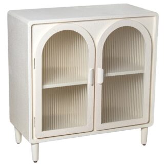 Mueble Entrada Madera Blanco C/2 Puertas De Cristal 80x38x83cm, Madera Dm+crista