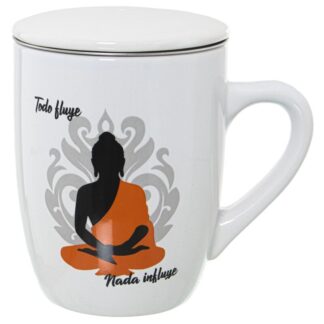 Mug Infusión Cerámica C/filtro Acero Inox. Buda Todo Fluya Ø8,5x11cm, 375ml